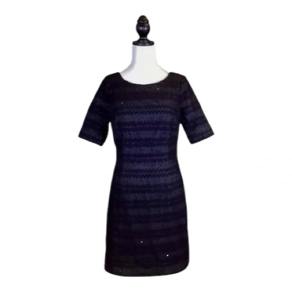 Plenty by Tracy Reese NWT Black Sequin Lace Textured Shift Mini Dress Size 8 - Picture 3 of 8